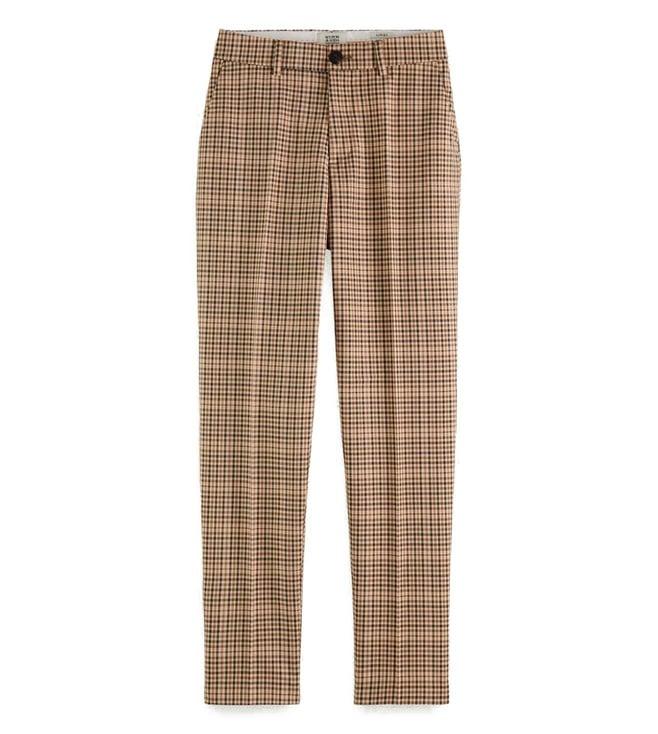 scotch and soda brown checks lowry slim fit trousers