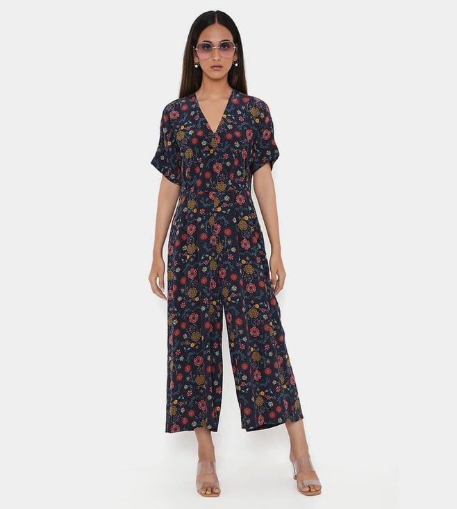 ps pret by payal singhal navy spring print crepe jumpsuit