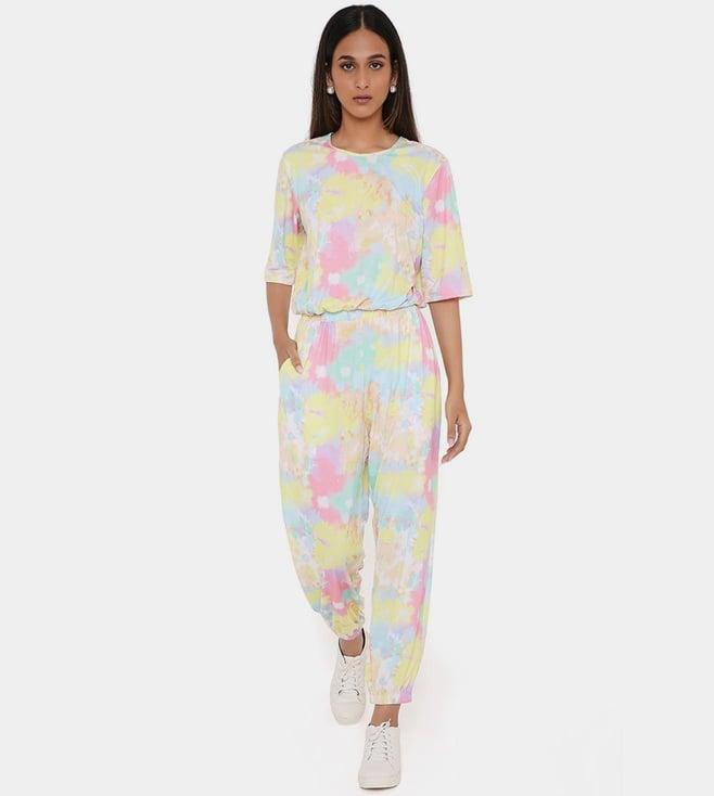 ps pret by payal singhal yellow tie and dye cotton lycra top and jogger pants