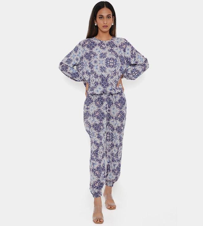 ps pret by payal singhal blue floral print rayon top and jogger pants