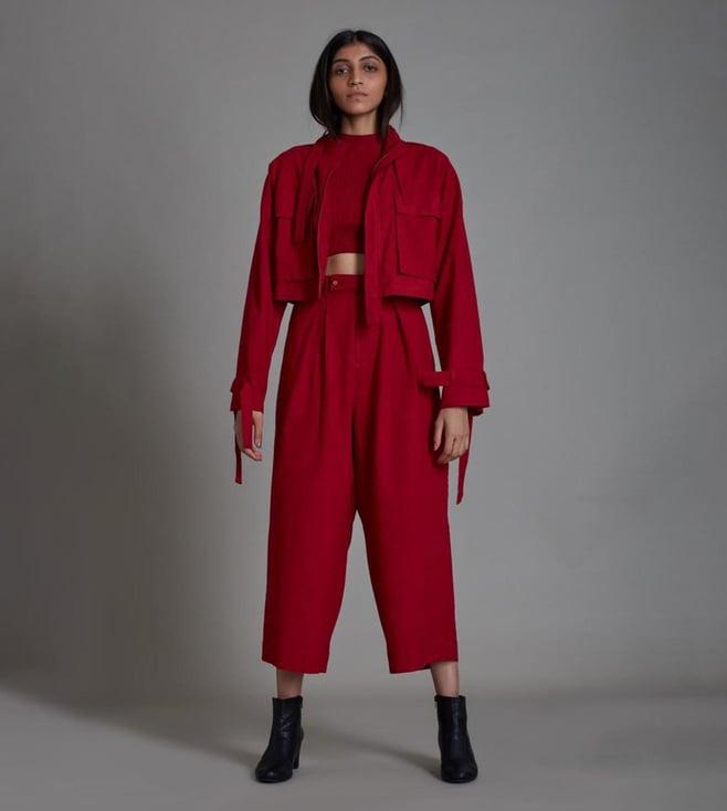 mati red taash cover solitaire jacket with top and pant