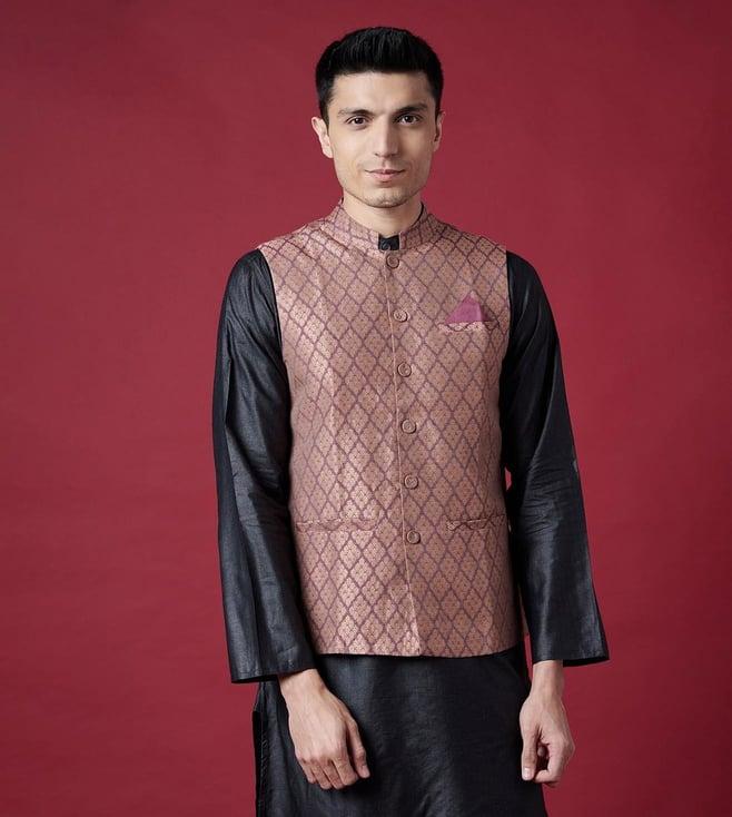 fabindia purple abstract  brocade chinese collar nehru jacket