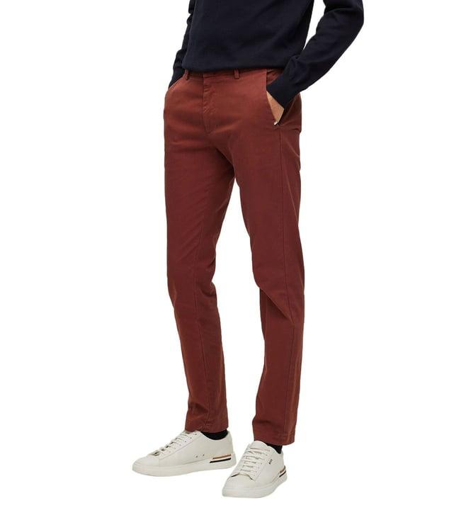 boss stretchable gabardine slim medium brown mid rise chinos