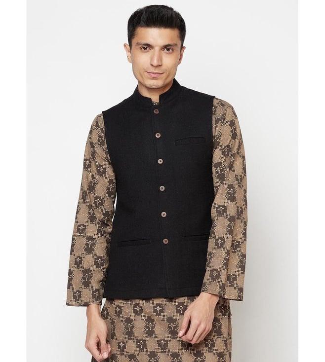 fabindia black sleeveless mandarin collar nehru jacket