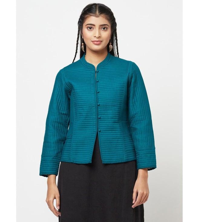 fabindia teal blue cotton jacket