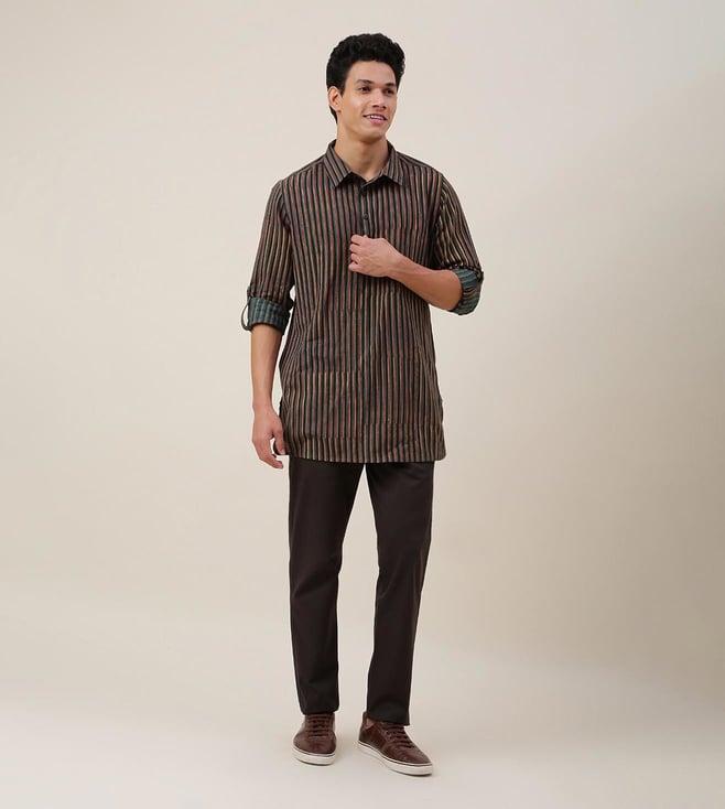 fabindia green printed cotton regular collar kurta with shortss