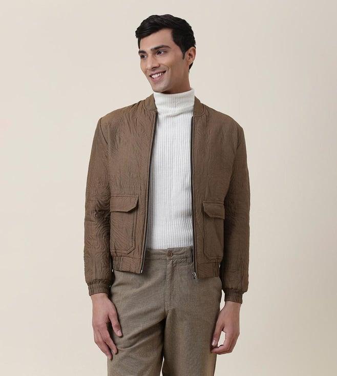 fabindia olive quilting cotton silk band collar bomber jackets