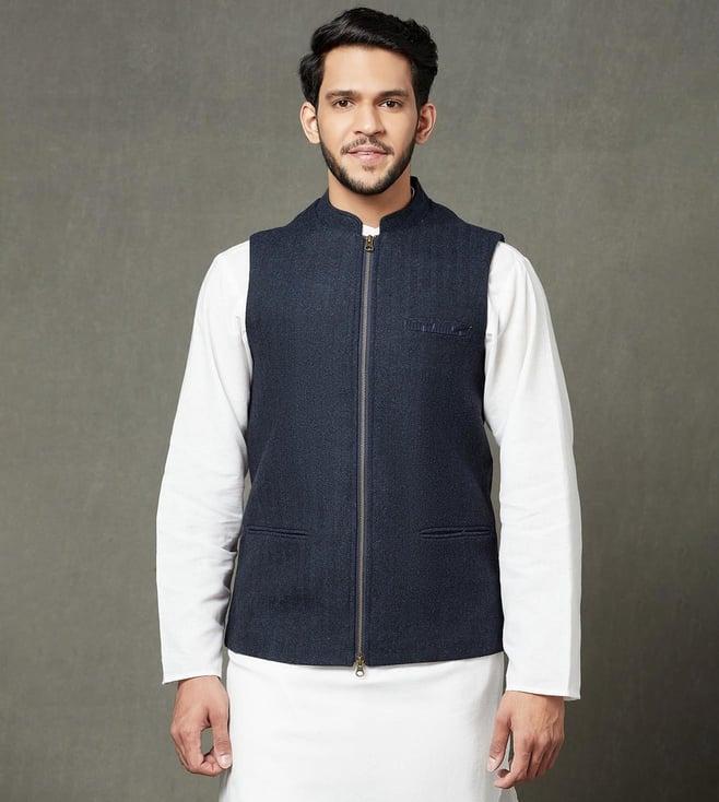 fabindia light grey wool slim fit nehru jacket