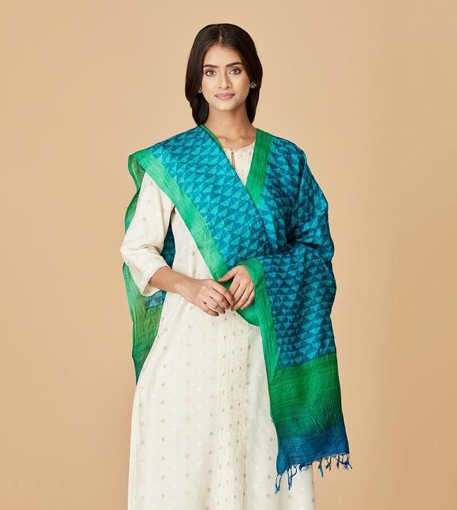 fabindia blue geometric silk dupatta