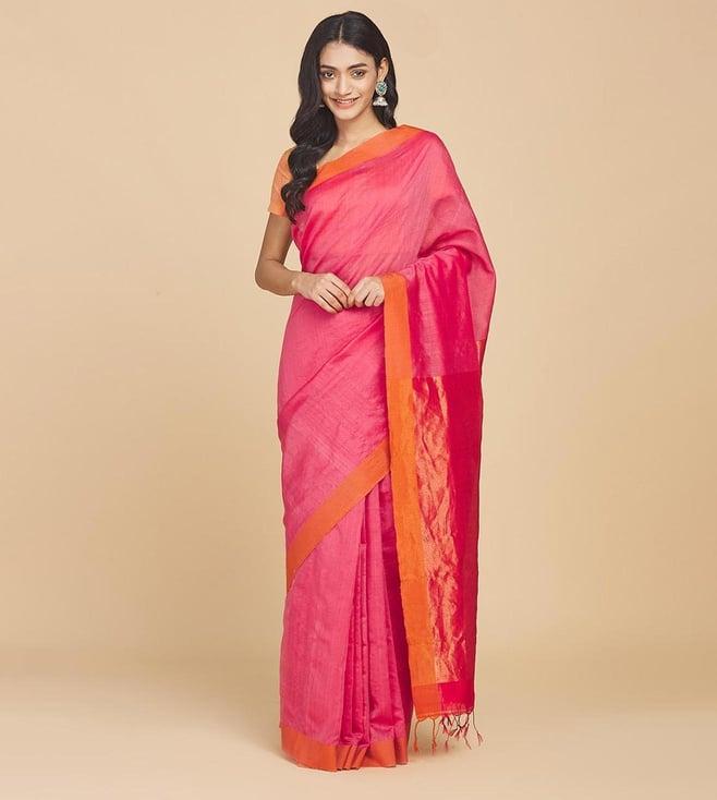 fabindia pink woven wool blend saree