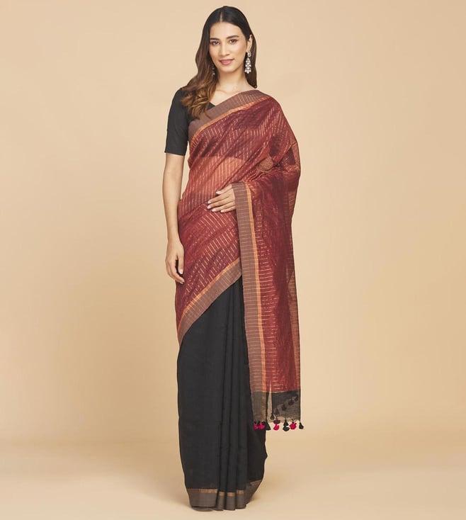 fabindia black woven wool blend saree