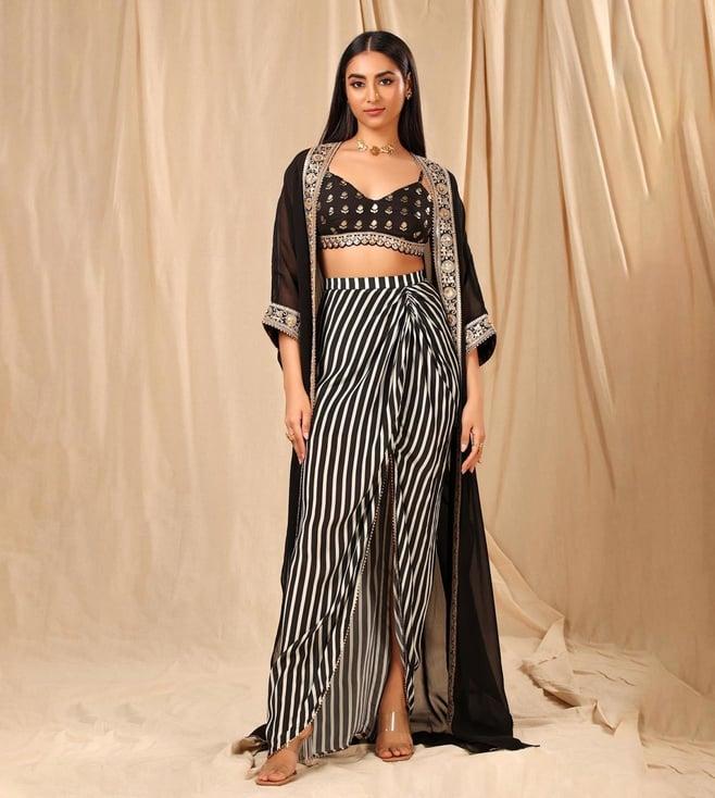 masaba black & white wallflower bustier with skirt and cape