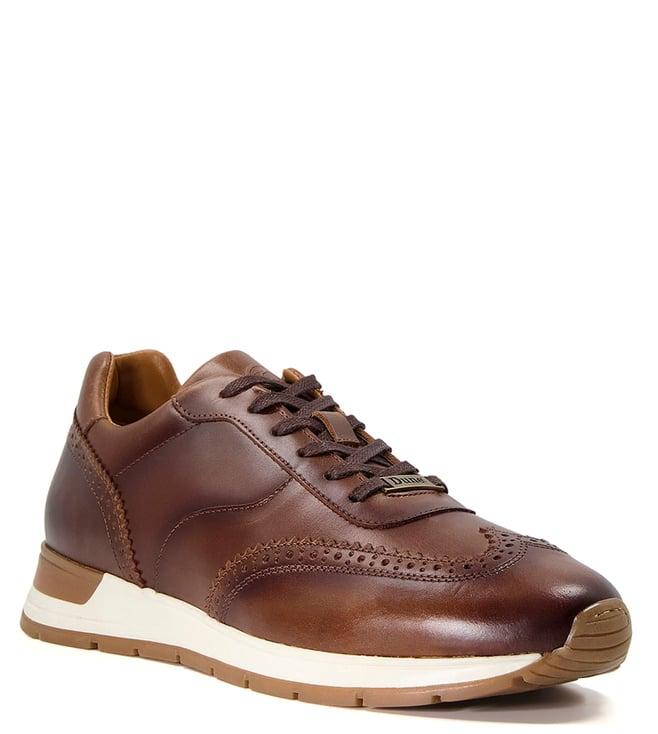 dune london men's tomos perforated lace up tan sneakers