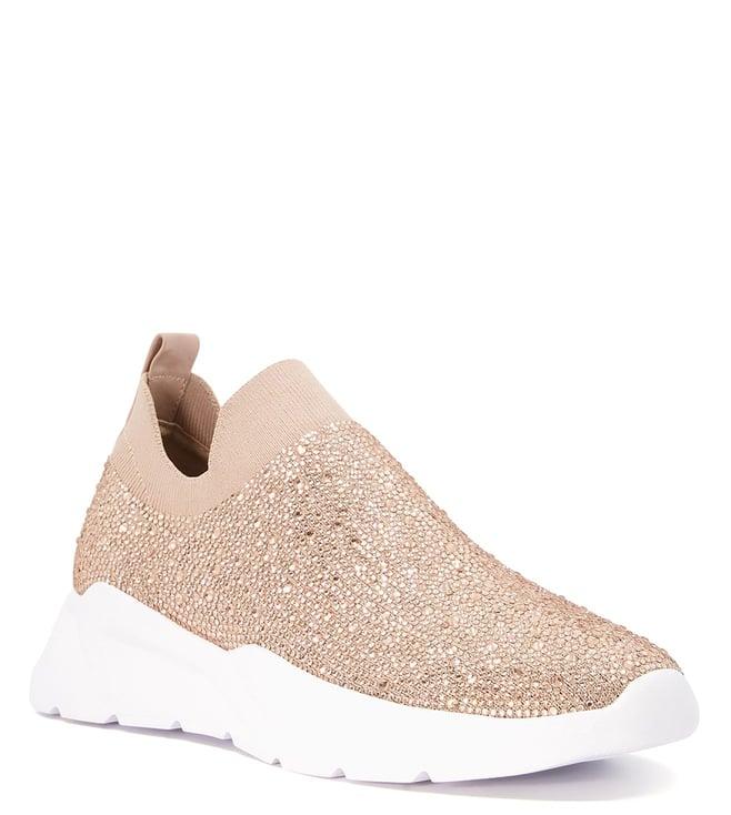 dune london women's elixir embellished rose gold sneakers