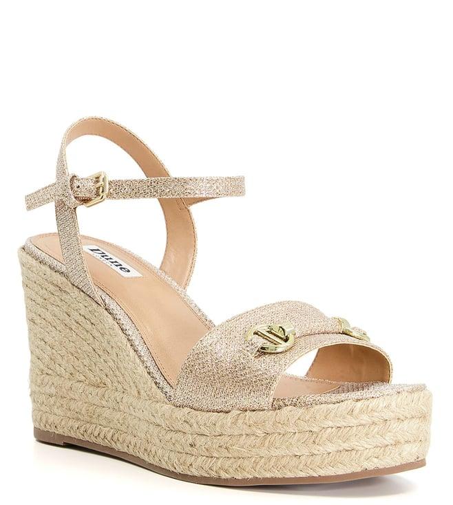 dune london women's kai shimmer rose gold espadrille wedges