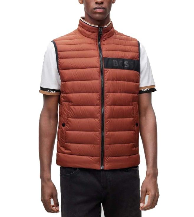 boss medium brown logo regular fit gilet jacket