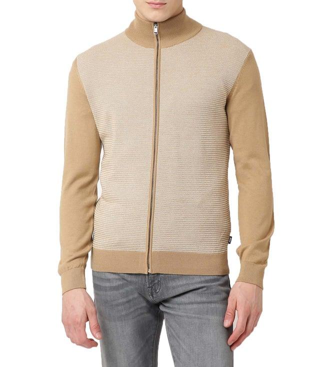 boss medium beige colour-block regular fit sweater