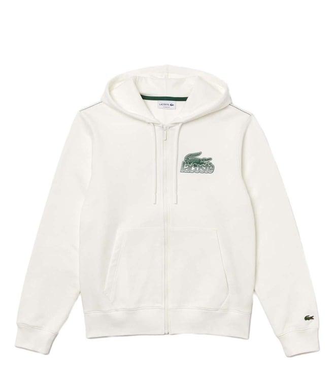 lacoste white logo classic fit hoodie