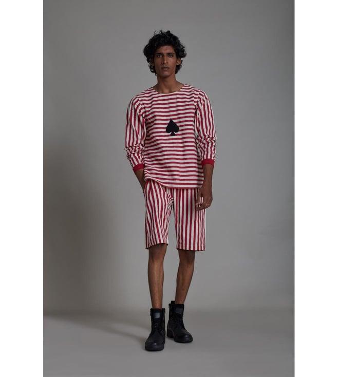 mati oatmeal striped red shorts