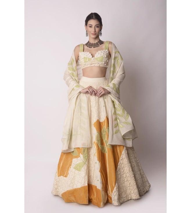 shwetanga ivory gendra patchworl lehenga with blouse and dupatta