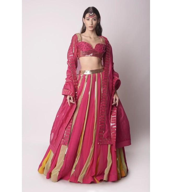 shwetanga fuchsia mataari patchwork multicolour lehenga with blouse and dupatta