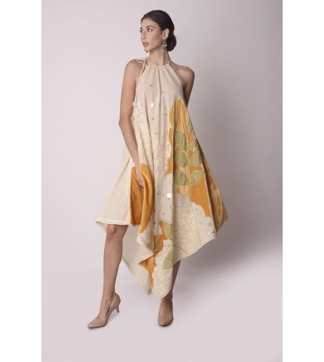 shwetanga ivory, mustard & jade gendra patchwork scarf dress