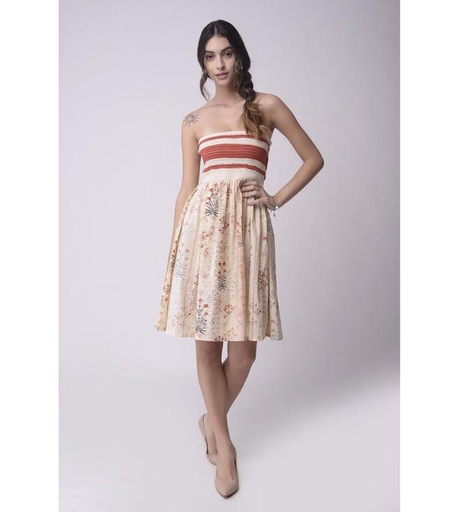 shwetanga ivory gulzaar printed smocking tube dress