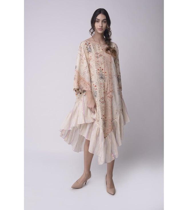 shwetanga ivory gulzaar printed scarf kaftan dress