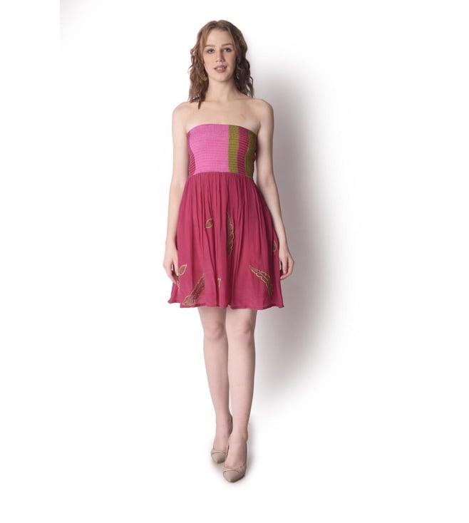 shwetanga magenta mataari-ii patchwork smocking tube dress.