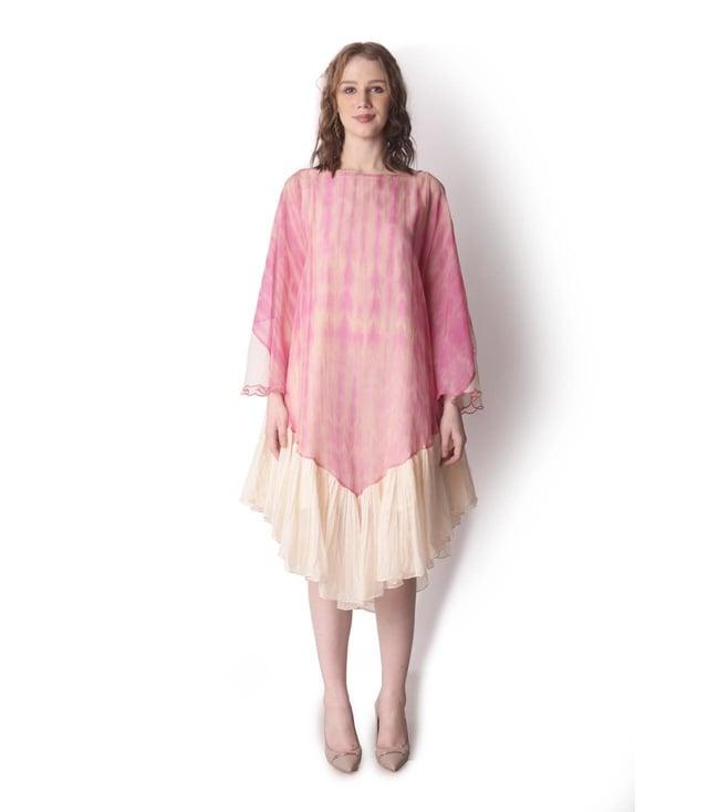 shwetanga rose pink & ivory mataari-ii tie-dye scarf dress