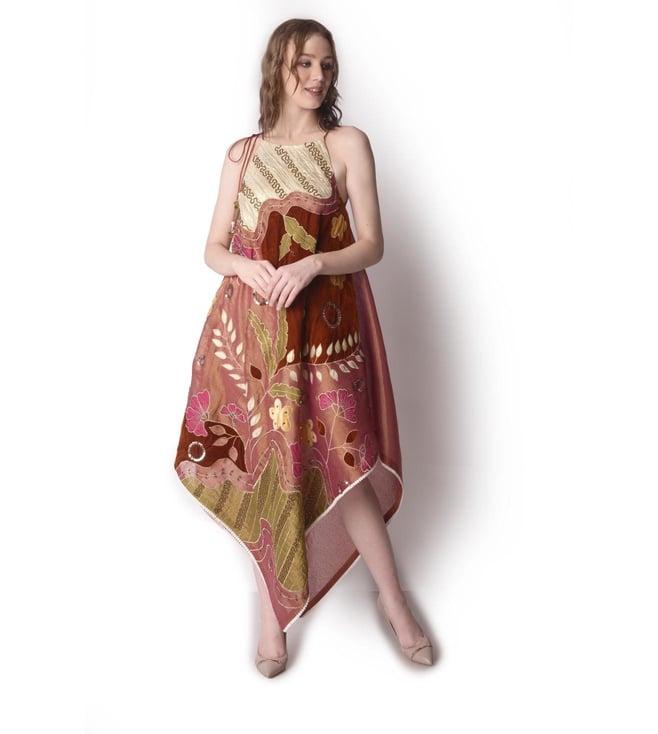 shwetanga multi-colour mataari-ii patchwork tissue halter scarf dress.