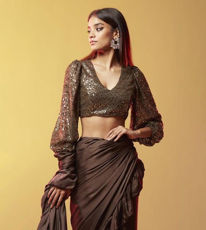 phatakaa dark olive the bridesmaid shop sequin crop top