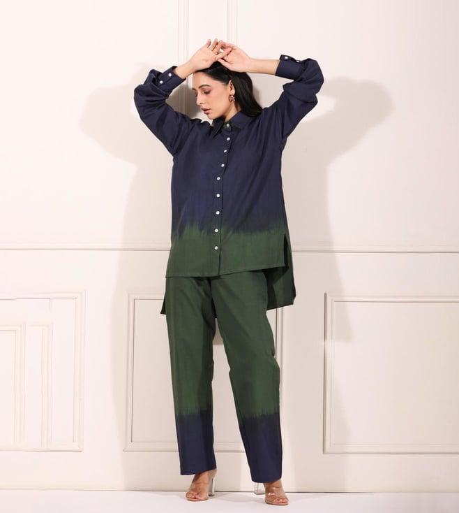 moh blue & green mitali ombre shirt with pants