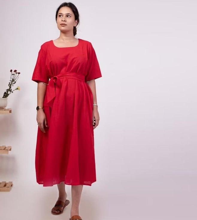 moh red midi dress