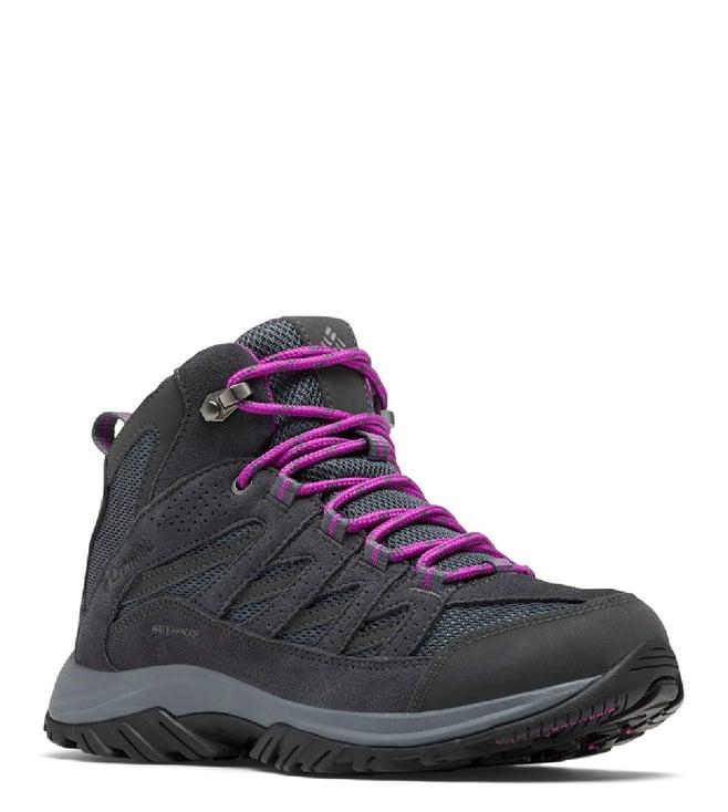 columbia women's crestwood mid waterproof graphite & bright plum sneakers