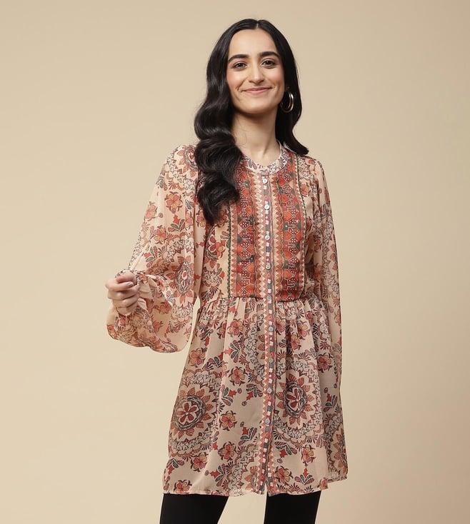 aarke ritu kumar beige printed kurti with camisole