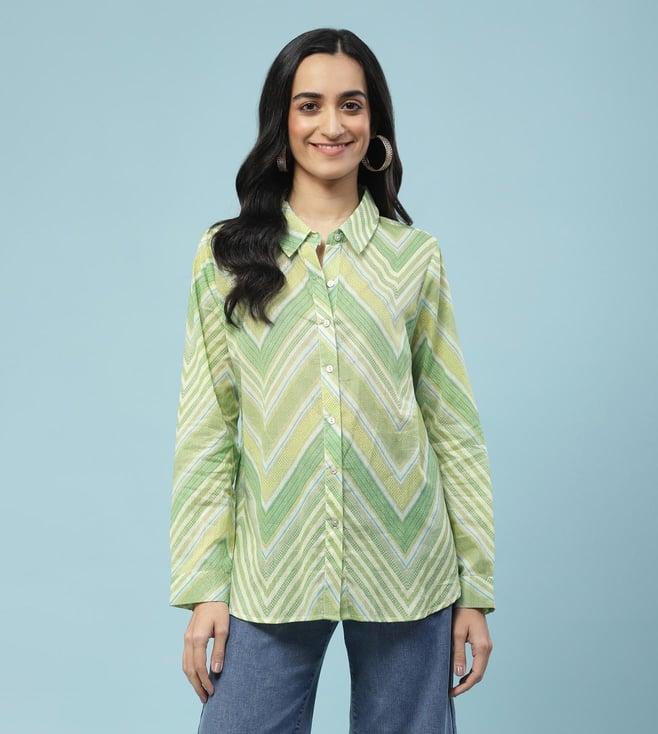 aarke ritu kumar green chevron stripe shirt