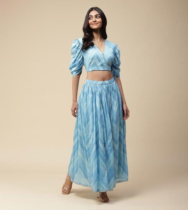 aarke ritu kumar blue chevron stripe top with skirt