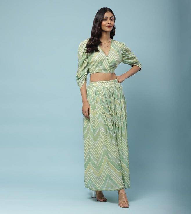 aarke ritu kumar green chevron stripe top with skirts