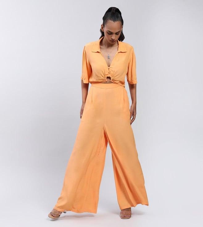 label ritu kumar collar neck solid short top with pant co-ord set