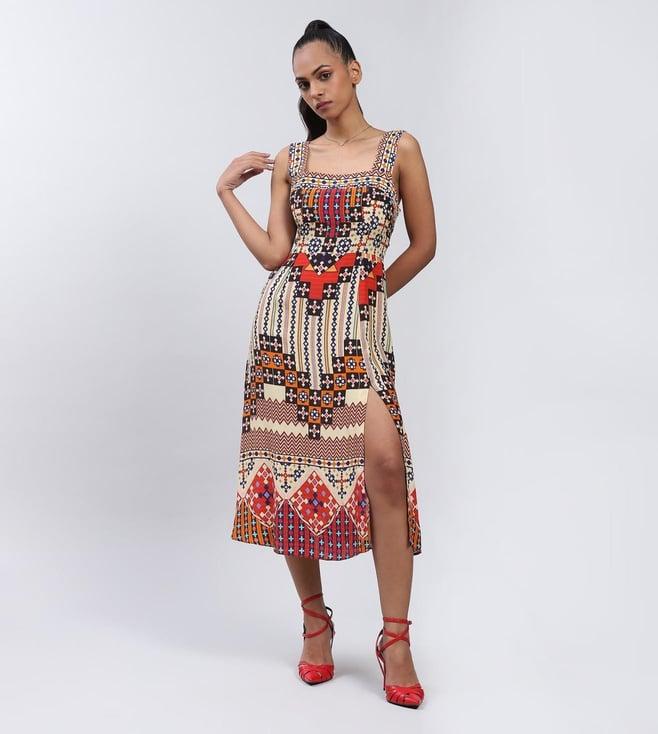 label ritu kumar square neck sleevless printed long dress