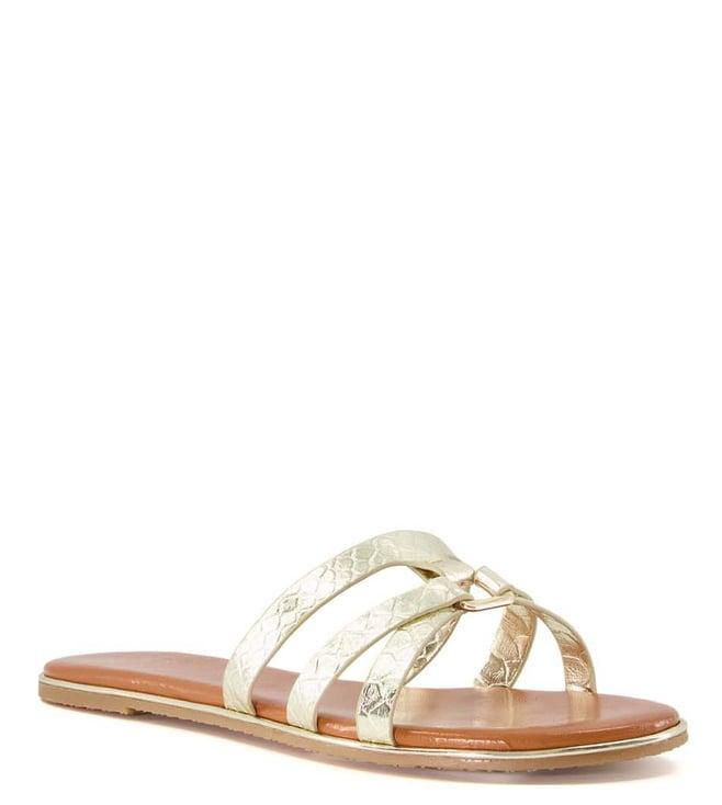 dune london women's lorelai gold slide sandals