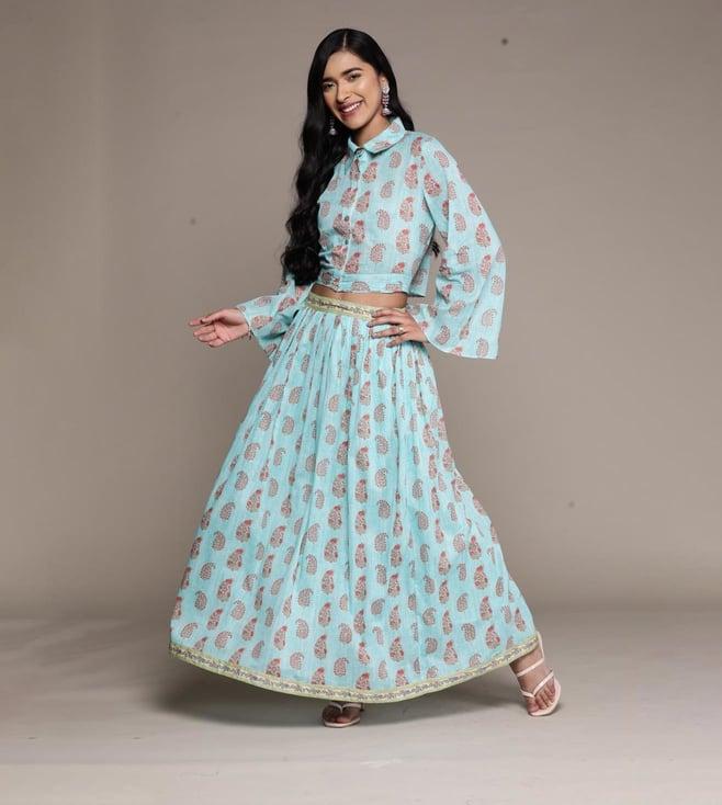 aarke ritu kumar turquoise printed top with pant co-ord set