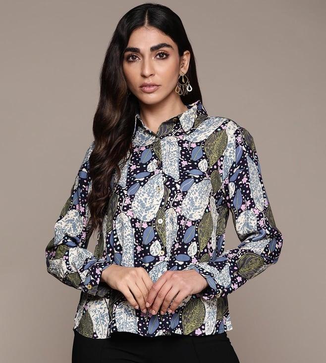 label ritu kumar blue botanic print shirt