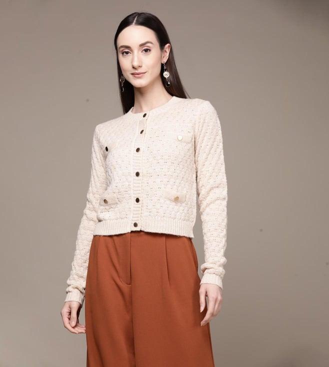 label ritu kumar ecru solid cardigan