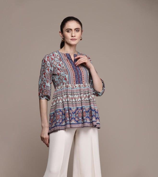 label ritu kumar blue printed top