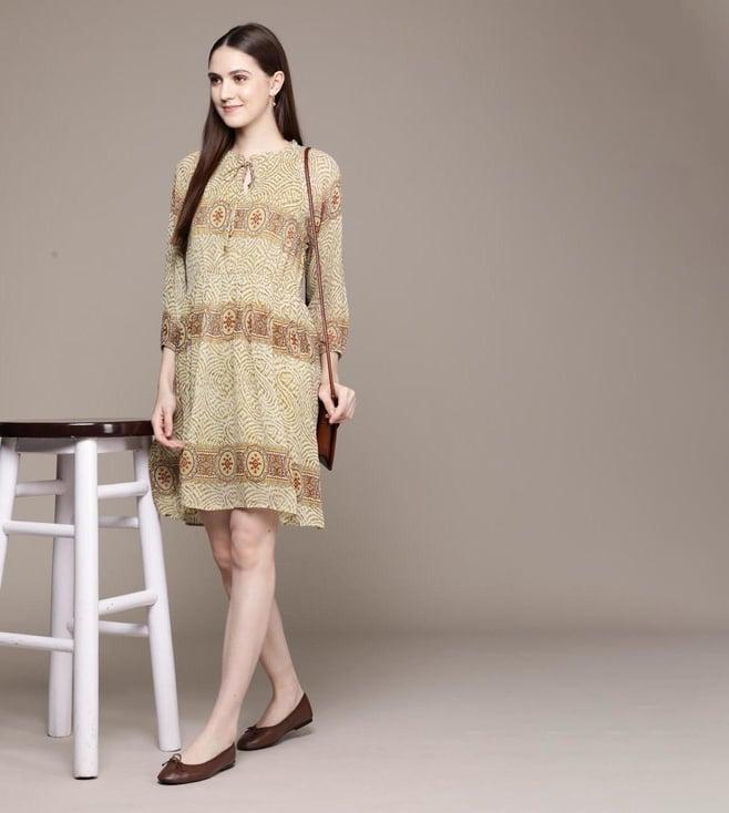 label ritu kumar olive printed short dress