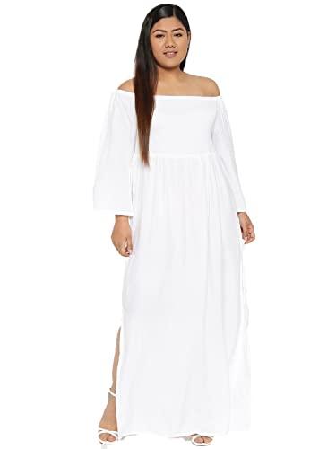 therebelinme plus size women's white solid color maxi dress(xl)