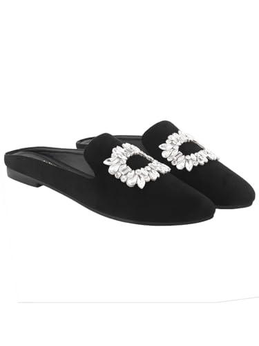 shoetopia classic embellished bow detailed black mules for women & girls