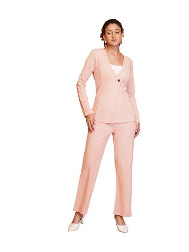 selvia women's co-ords set|full sleeve lycra v-neck co-ords set|blazer & trouser co-ords set|2 piece co-ord set|coat-pant set|formal co-ords set (638ctk11272n-xl_light pink)